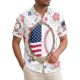 Vintage Baseball Flag Emblem 1776-2026 - USA 250 Years of Freedom Independence Day Hawaiian Shirt