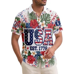 USA EST. 1776 Badge Hawaiian Floral - USA 250th Anniversary Independence Day Hawaiian Shirt