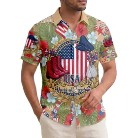 Distressed American Flag Military Boots Dog Tags 1776-2026 - USA 250th Anniversary Hawaiian Shirt