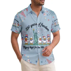 Patriotic Ducks Statue Liberty 1776-2026 - USA 250 Years of Freedom Independence Day Hawaiian Shirt
