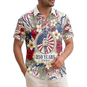 Human Hand Liberty Torch 1776-2026 - USA 250 Years of Freedom Independence Day Hawaiian Shirt