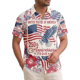 Distressed American Flag Bald Eagle 1776-2026 - USA 250th Anniversary Independence Hawaiian Shirt