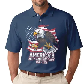 Bald Eagle American Flag 1776-2026 - USA 250th Anniversary Independence Day Gift for Dad Men's Polo Shirt