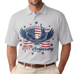 Bald Eagle Flag Statue of Liberty - USA 250th Anniversary 1776-2026 Independence Day Men's Polo Shirt