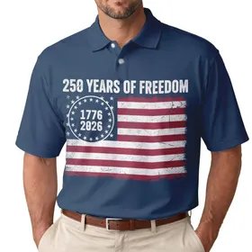 Distressed American Flag 1776-2026 - USA 250 Years of Freedom Independence Day Men's Polo Shirt