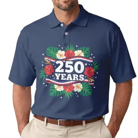 250 YEARS Patriotic Stripes Stars Hibiscus Tropical 1776 - USA 250th Anniversary Men's Polo Shirt