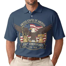 Bald Eagle American Flag 1776-2026 - USA 250th Anniversary Liberty Bell Statue of Liberty Men's Polo Shirt