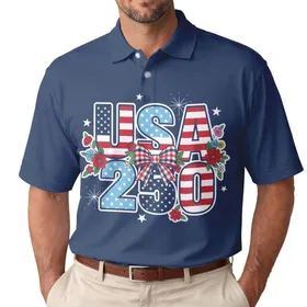 USA 250 Patriotic Flag Text - USA 250th Anniversary Independence Day Gift for Dad Men's Polo Shirt