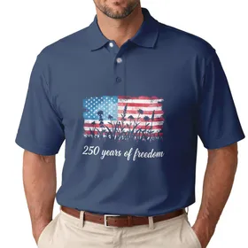 Distressed American Flag Grass 250 Years of Freedom - USA 250th Anniversary Est. 1776 Men's Polo Shirt