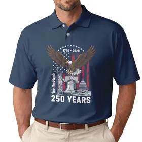 Bald Eagle American Flag Liberty Bell We The People 1776-2026 - USA 250 Years of Freedom Men's Polo Shirt
