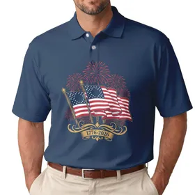 Betsy Ross Flag 1776-2026 Fireworks - USA 250th Anniversary Independence Day Gift for Dad Men's Polo Shirt