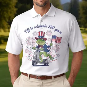 Funny Patriotic Frog Uncle Sam Scooter Flag 1776 - USA 250th Anniversary Independence Day Men's Polo Shirt