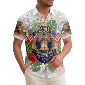 Liberty Bell American Flags 1776-2026 - USA 250th Anniversary Tropical Independence Day Hawaiian Shirt