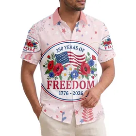 Distressed American Flag Poppies Cornflowers 1776-2026 - USA 250th Anniversary Independence Day Hawaiian Shirt