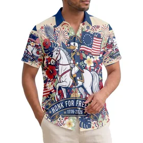 Colonial Duck Horse Betsy Ross Flag 1776-2026 - USA 250th Anniversary Independence Day Hawaiian Shirt