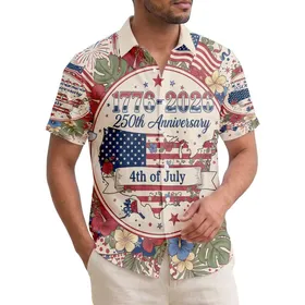 American Flag Map Floral 1776-2026 - USA 250th Anniversary 4th of July Tropical Hawaiian Shirt