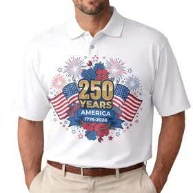 250 Years Emblem American Flag 1776-2026 Fireworks - USA 250th Anniversary Men's Polo Shirt