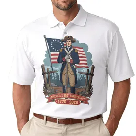 Colonial Soldier Betsy Ross Flag 1776 - USA 250th Anniversary Independence Day Gift for Dad Men's Polo Shirt