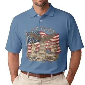 Bald Eagle American Flag Capitol Liberty Bell Statue - USA 250th Anniversary 1776-2026 Men's Polo Shirt