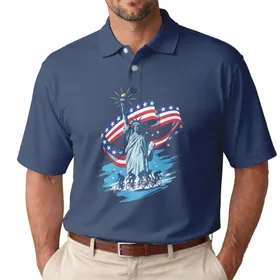 Statue of Liberty Cyclists Patriotic Ribbons 1776-2026 - USA 250th Independence Day Men's Polo Shirt