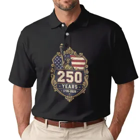 Statue of Liberty American Flag Shield 250 Years 1776-2026 - USA 250th Anniversary Patriotic Gift Men's Polo Shirt