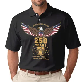 Bald Eagle American Flag 1776-2026 - USA 250th Anniversary Independence Day Gift for Him Men's Polo Shirt