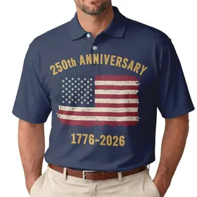 Distressed American Flag 1776-2026 - USA 250th Anniversary Patriotic Americana Men's Polo Shirt