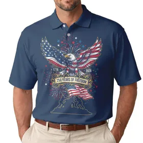 Bald Eagle American Flag 1776-2026 - USA 250 Years of Freedom Independence Day Men's Polo Shirt