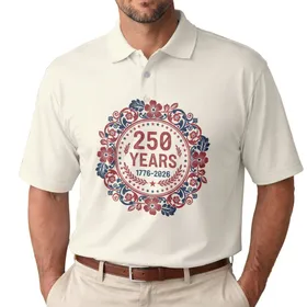 Patriotic Flowers Stars 1776-2026 - USA 250th Anniversary Independence Day Men's Polo Shirt