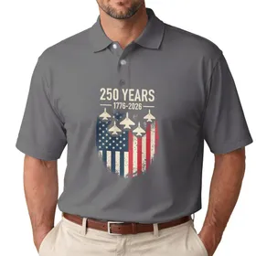 Fighter Jets Distressed Flag 250 Years 1776-2026 - USA 250th Anniversary Patriotic Gift Men's Polo Shirt
