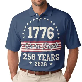 We The People 1776 Distressed Flag - USA 250 Years of Freedom Independence Day Gift for Dad Men's Polo Shirt