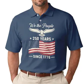 Bald Eagle We The People Distressed Flag 1776 - USA 250 Years of Freedom Gift Men's Polo Shirt