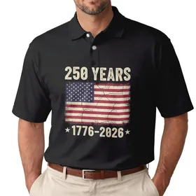 Distressed American Flag 250 Years 1776-2026 - USA 250th Anniversary Freedom Celebration Men's Polo Shirt