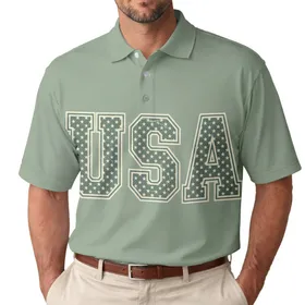 Distressed USA Stars 1776 - Sage Green USA 250th Anniversary Independence Day Men's Polo Shirt