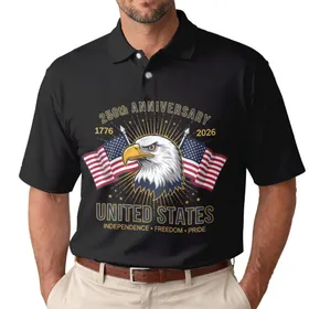 Bald Eagle American Flag 1776-2026 - USA 250th Anniversary Independence Day Patriotic Men's Polo Shirt