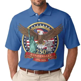 Bald Eagle American Flag 1776-2026 Statue of Liberty - USA 250th Anniversary Independence Day Men's Polo Shirt
