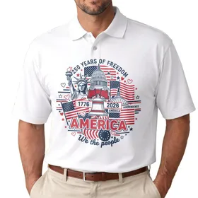 Liberty Bell Capitol Statue American Flag 1776-2026 - USA 250 Years of Freedom Patriotic Men's Polo Shirt