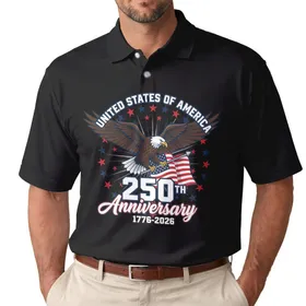 Bald Eagle American Flag 1776-2026 - USA 250th Anniversary Independence Day Gift for Dad Men's Polo Shirt