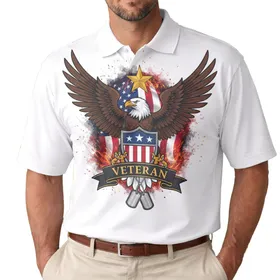Bald Eagle American Flag 1776 Shield Veteran - USA 250th Anniversary Independence Day Gift for Veterans Men's Polo Shirt