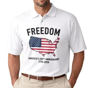 FREEDOM USA Flag Map 1776-2026 - USA 250th Anniversary Independence Day Men's Polo Shirt
