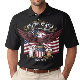 Bald Eagle American Flag 1776-2026 - USA 250th Anniversary Independence Day Gift for Dad Men's Polo Shirt