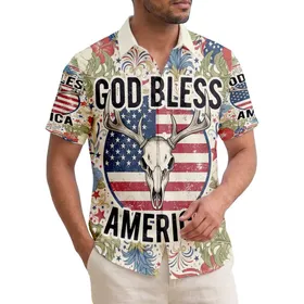 Rugged Flag Deer Skull 'God Bless America' Tropical - USA 250th Anniversary 1776-2026 Hawaiian Shirt