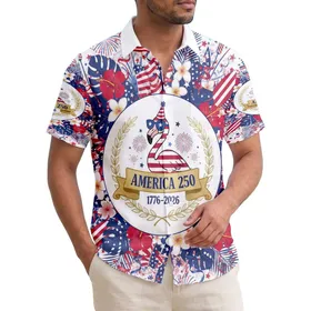 Cartoon Flamingo Commemorative 1776 Emblem - USA 250th Anniversary Patriotic Hawaiian Hawaiian Shirt