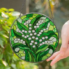 Lily of the Valley Stained Glass Suncatcher - Tiffany Style Floral Mosaic Home Decor Gift