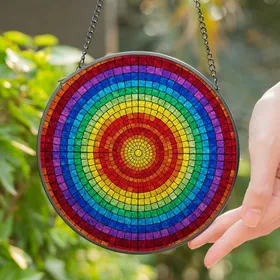 Stained Glass Concentric Spiral Mosaic Rainbow Jewel Tones Tiffany Style Square Glass Tiles Stained Glass Suncatcher