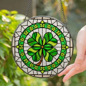 Intricate Stained Glass Four-Leaf Clover - Tiffany Style Lucky Irish Luck Home Decor Gift Stained Glass Suncatcher