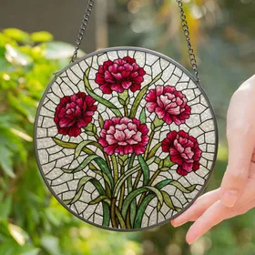 Colorful Stained Glass Carnation Flowers Bouquet - Tiffany Style Intricate Floral Art Stained Glass Suncatcher