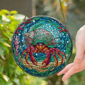 Detailed Hermit Crab Stained Glass Ocean Currents Mosaic Shell - Tiffany Style Window Decor Stained Glass Suncatcher