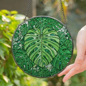Monstera Leaf Stained Glass Artwork - Intricate Tropical Foliage Botanical Tiffany Art Stained Glass Suncatcher