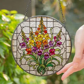 Tiffany Stained Glass Snapdragon Flowers Botanical Mosaic Jewel Tone Art Decor Gift Stained Glass Suncatcher